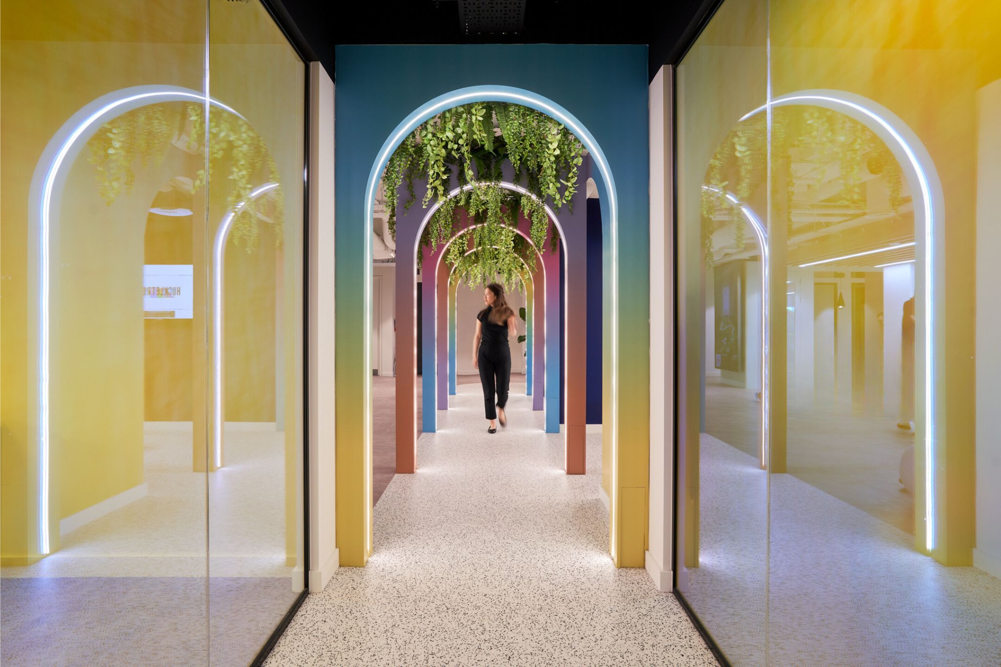 Huckletree Oxford Street colourful walkway arches